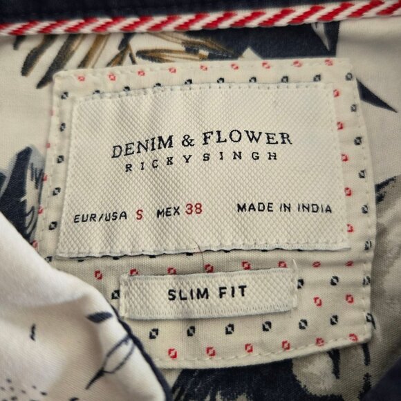 Denim & Flower Ricky Singh Mens Slim Fit Floral Hawaiian Shirt Short Sleeve Whit - Picture 9 of 11